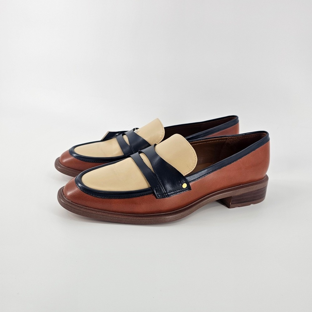 Franco Sarto Edith Penny Loafers Womens 10 Brown Navy Colorblock Preppy NWOB